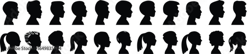 Group young people. Profile silhouette faces boys and girls set, man and woman – for stock 
