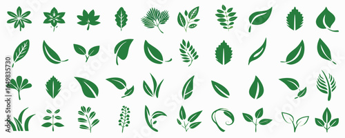 Leaf icons set ecology nature element, green leafs, environment and nature eco sign. Leaves on white background – for stock 
