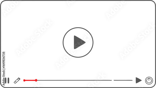 Multimedia video player with play button, play video online window with navigation icons, video streaming on internet, modern social media video player interface template live digital stream - vector