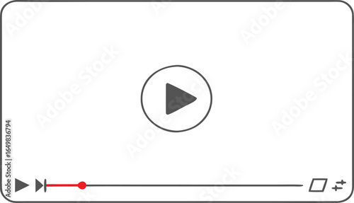 Multimedia video player with play button, play video online window with navigation icons, video streaming on internet, modern social media video player interface template live digital stream - vector