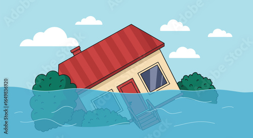 Flooded House with Water Submerging the Ground Floor