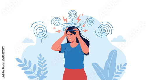 Stressed Woman with Headache and Mental Strain