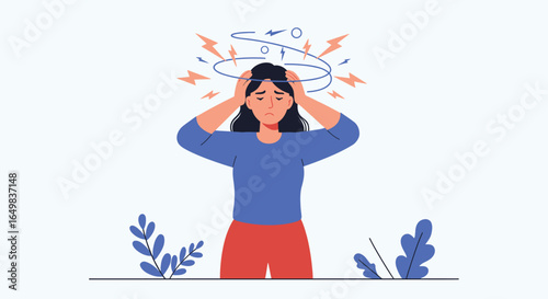 Stressed Woman with Headache and Mental Strain