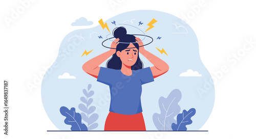 Stressed Woman with Headache and Mental Strain