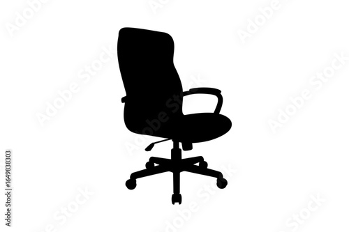 A silhouette of an office chair with a high back, armrests, and a wheeled base is visible here
