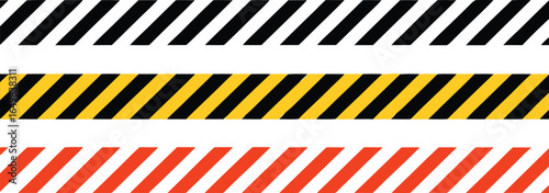 Warning tape in yellow red black diagonal stripes line, caution hazard danger road, attention safety stripe warning, warn stop seamless line, stretched caution line 