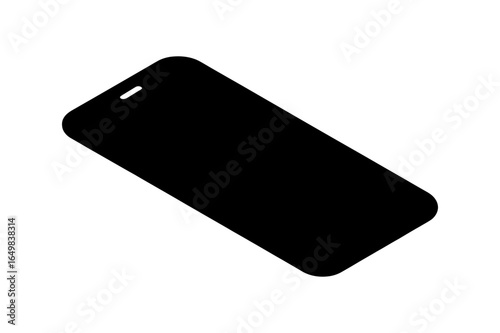 A black smartphone with rounded corners and a small speaker slot is shown diagonally on white