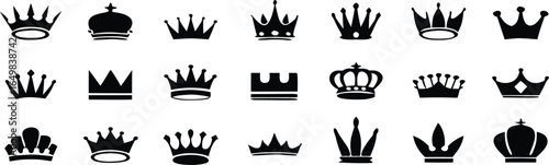 Crown set icons, collection different crown sign, silhouette crown symbol 