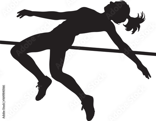 Black silhouette of a female high jumper clearing a bar athlete woman