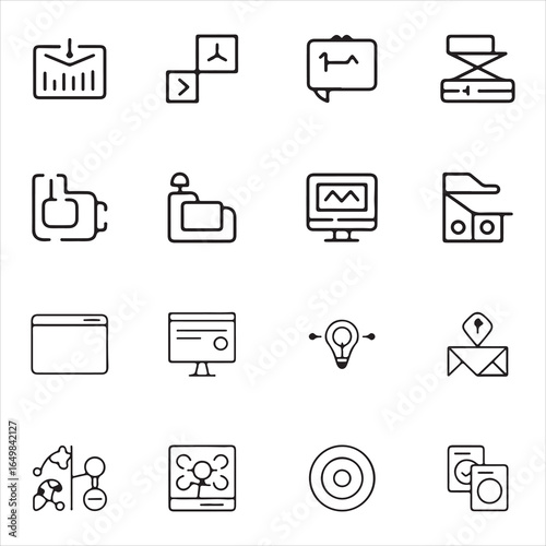 Digital marketing collection of line style web icons, website design, image optimization, and online content publishing outline symbols