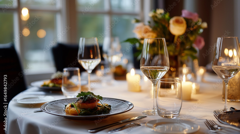 Fototapeta premium Elegant Fine Dining Table Setting with Soft Lighting