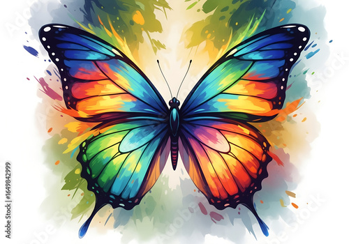 A colorful butterfly with watercolor effect on a white background art image
