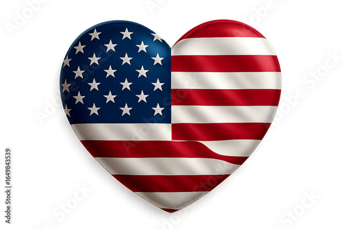 A heart shaped american flag with stars and stripes on a white background