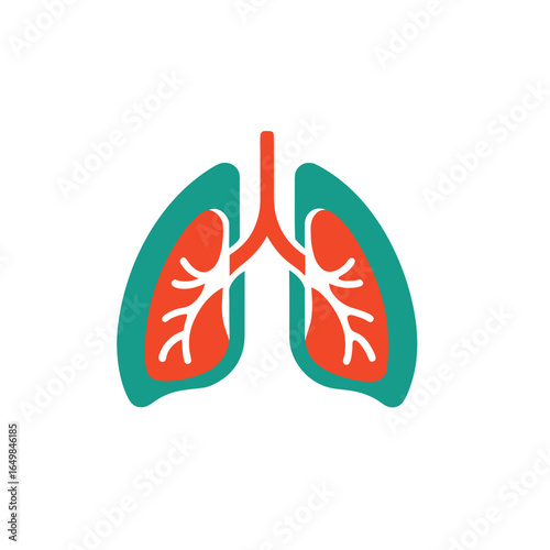 "Stylized Lungs Vector – Green and Red Illustration of Human Respiratory System Featuring Trachea, Bronchi, and Bronchioles – Colorful Medical Icon Representing Lung Anatomy, Breathing, and Pulmonary 