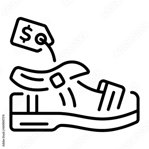An outline style icon depicting footwear sale
