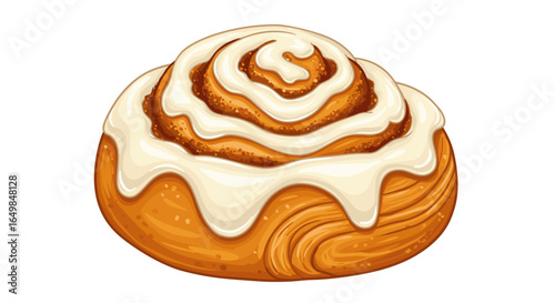 Delicious Sweet Cinnamon Roll with Cream Cheese Frosting Isolated on Transparent Background