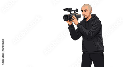 Filmmaker Operating Professional Video Camera Recording Movie Production Isolated Transparent Background