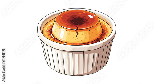 Delicious Rich Creme Brulee Dessert in a White Ramekin with Torched Sugar Top Isolated on Transparent Background