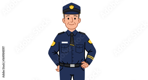 Friendly Male Police Officer Confidently Posing Isolated on Transparent Background