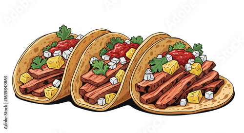 Delicious Grilled Steak Tacos with Fresh Salsa and Cilantro Isolated on Transparent Background