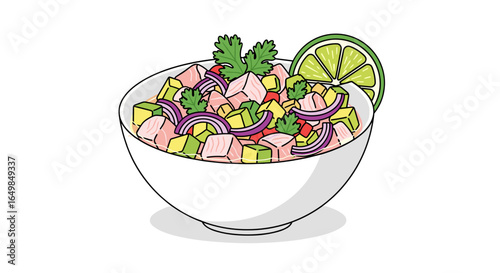 Fresh and Vibrant Ceviche Seafood Salad with Lime Garnish Isolated on Transparent Background