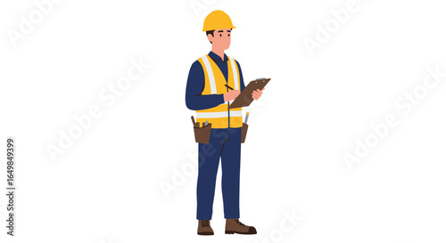 Professional construction worker diligently inspecting plans isolated on transparent background
