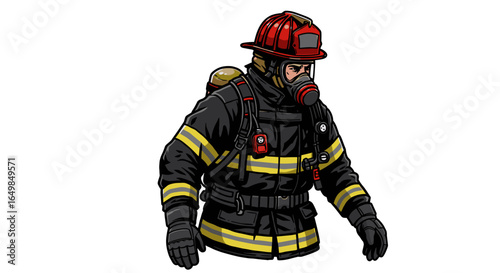 Brave Firefighter In Full Gear Ready For Action Facing Danger With Courage Isolated On Transparent Background