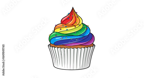 Delicious Rainbow Swirl Icing Cupcake Isolated on Transparent Background Festive Celebration Dessert