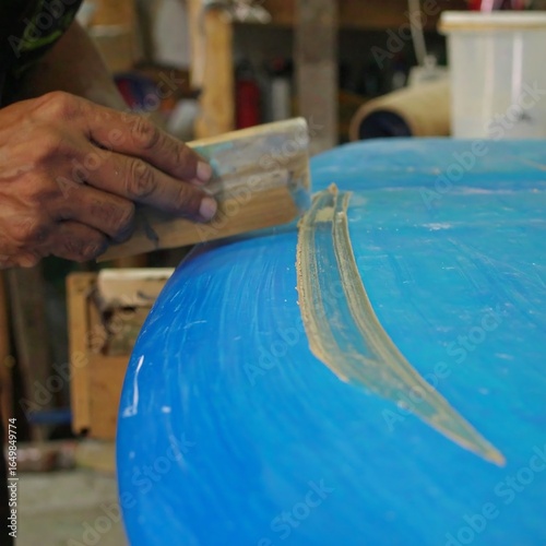 Applying adhesive to a blue surface