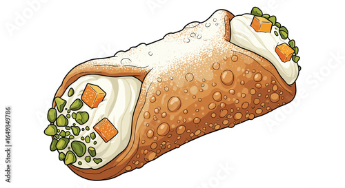 Delicious Sweet Italian Cannoli Pastry Cream Filled Crispy Fried Shell Dusted Powdered Sugar Isolated Transparent Background