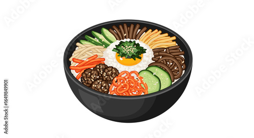Delicious Korean Bibimbap Rice Bowl Vibrant Ingredients Healthy Meal Isolated on Transparent Background