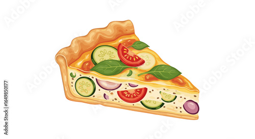Delicious Vegetable Quiche Slice with Fresh Ingredients Isolated on Transparent Background