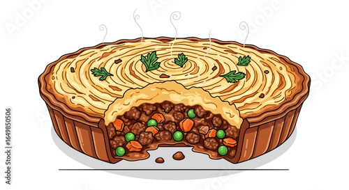 Delicious Savory Meat Pie with Mashed Potato Topping Isolated on Transparent Background