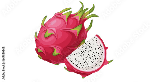 Vibrant Exotic Pink Dragon Fruit Pitaya Slice and Whole Fruit Healthy Tropical Refreshment Isolated on Transparent Background