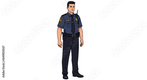 Serious Male Police Officer Standing Confidently Isolated on Transparent Background Representing Authority and Safety