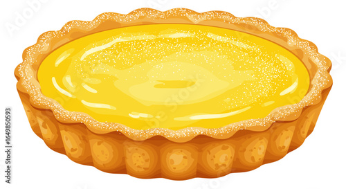 Delicious Yellow Lemon Tart with Powdered Sugar Sprinkle Isolated on Transparent Background