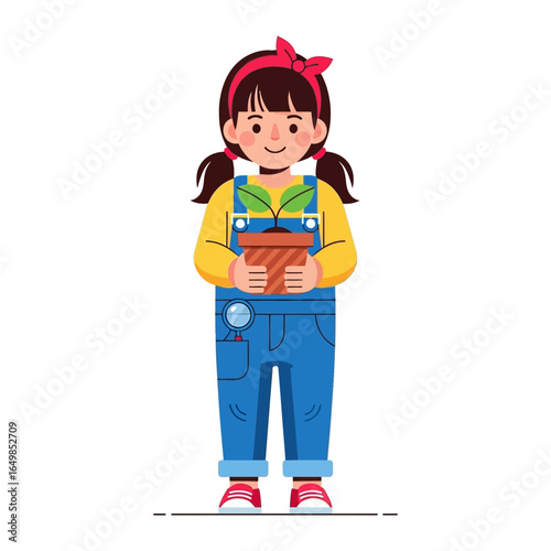 Young Gardener: A young girl, full of joy, holds a potted plant, embodying the tender embrace of nature and the promise of life.
