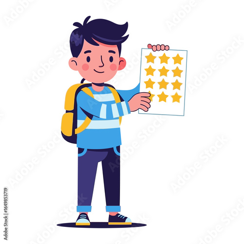 Smiling Student: A happy young student proudly displays a reward chart, showcasing their achievements and highlighting the spirit of learning and success.