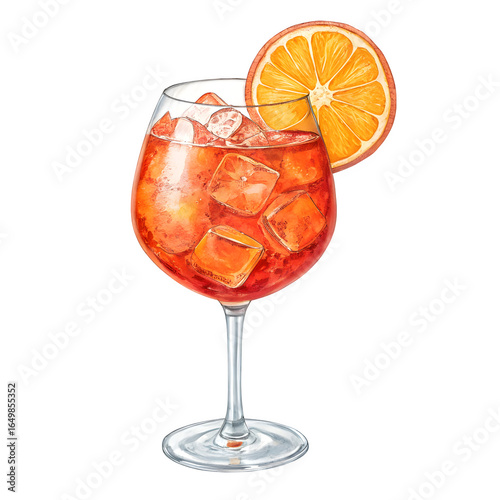 Refreshing aperol spritz cocktail with orange slice isolated on transparent background