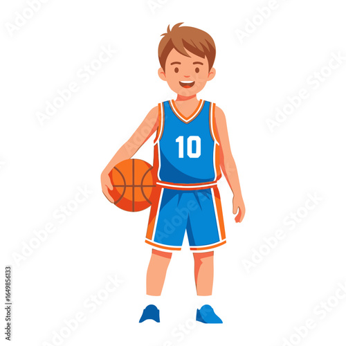Youth Basketball Star: A young athlete, beaming with confidence, holds a basketball, embodying the spirit of sport and youthful energy, ready for the game.