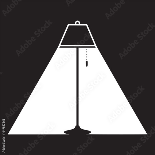 A minimalist illustration of a floor lamp casting a bright light against a dark background space