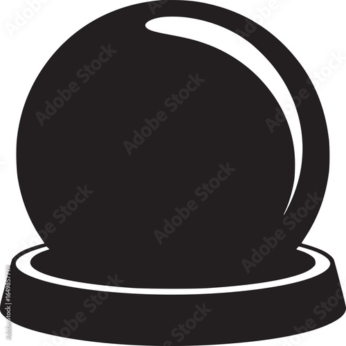 A simple black and white illustration of a crystal ball on a stand with a white background plain design