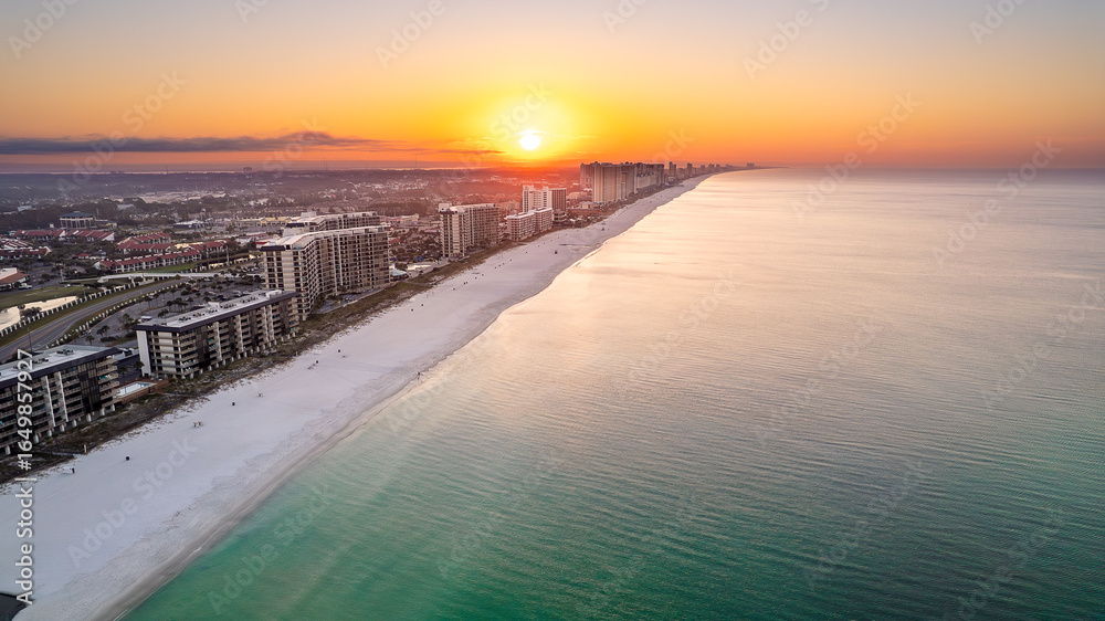 Fototapeta premium Aerial View of Panama City Beach Florida at Sunrise