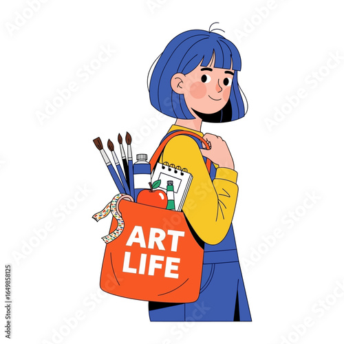 Artist's Journey: A vibrant illustration captures a young artist's creative spirit. They stand confidently, adorned with tools and inspirations, ready to bring their artistic vision to life.
