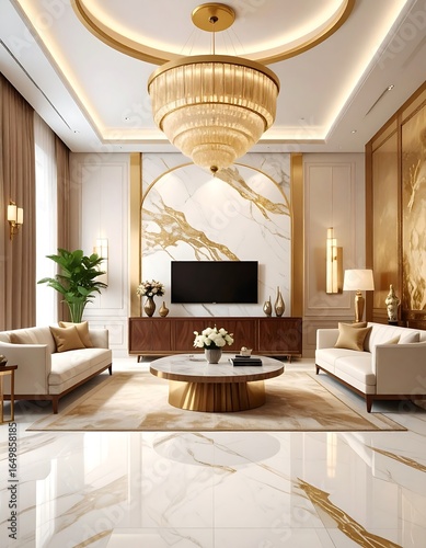 Luxurious living room with marble accents