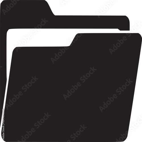 A black and white illustration of an open document folder on a plain white background design icon