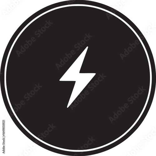Free Download A black circle with a white border and a white lightning bolt symbol in the center on a white background - GFXLoad