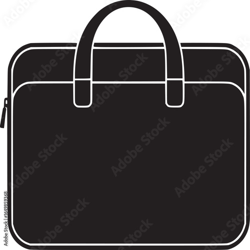 A simple black briefcase with white outline and handle on a white background in a minimalist style
