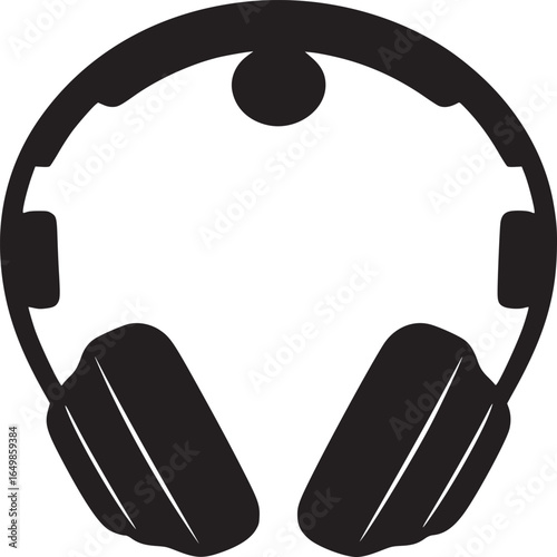A minimalist black and white illustration of headphones on a plain white background in vector format