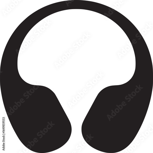 A simple black and white illustration of headphones with a curved headband and earcups design
